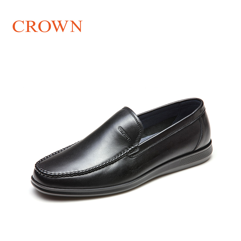 CROWN2018春季新款英伦乐福鞋男真皮套脚皮鞋柔软休闲鞋男鞋