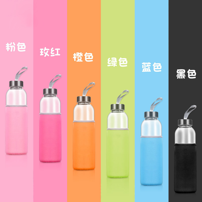 邦禾 玻璃杯透明水杯便携大容量带杯套创意隔热带盖防摔家用泡茶杯【420ml(送橙色防摔隔热杯套)】