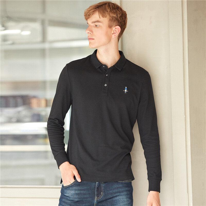 佐丹奴男士polo衫长袖男装刺绣纯棉保罗衫男生翻领款01019782视频