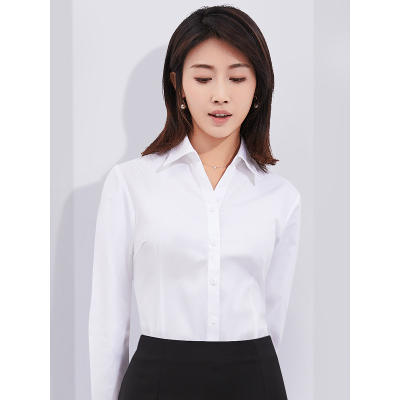 罗蒙春季长袖白衬衫女士长袖商务休闲寸衫上班职业工正装韩版衬衣_joy