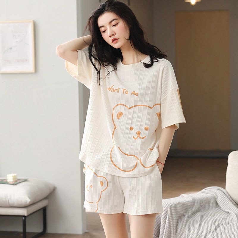 睡衣女士夏季棉质短袖薄款两件套装大码韩版年新款夏天家居服图片