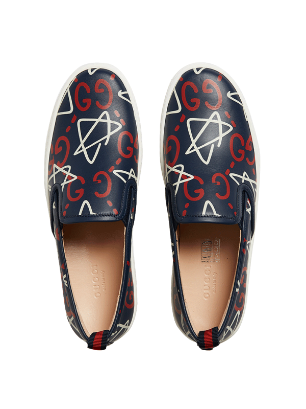 gucci古驰gg星星涂鸦皮革套脚运动男士乐福鞋407364