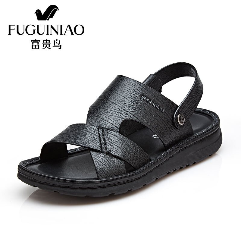 富贵鸟（FUGUINIAO）2018夏季男士凉鞋拖鞋两用日常休闲真皮男户外沙滩鞋