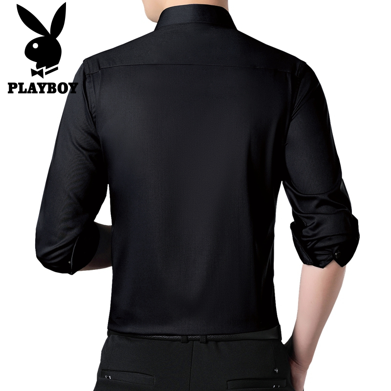 花花公子PLAYBOYJEANS长袖衬衫2018秋冬新品 商务休闲修身上衣潮流印花衬衣