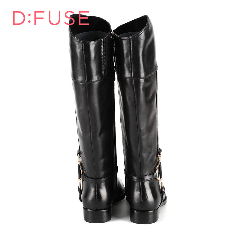 D：Fuse/迪芙斯长靴冬新款牛皮圆头低跟侧拉链女鞋DF54116501_ahC04