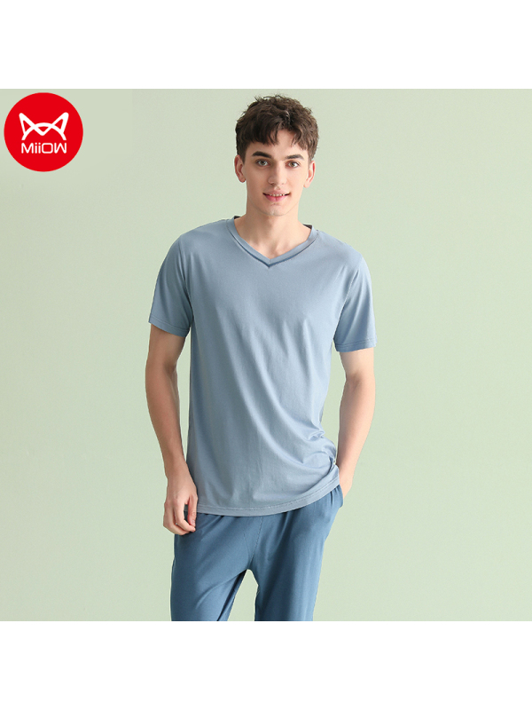 猫人男士睡衣新款莫代尔棉短袖长裤夏天家居服套装