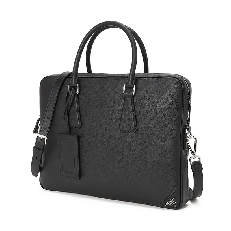 普拉达 PRADA 公文包 字母LOGO光面皮2VE368 OOX银扣 男士手提包