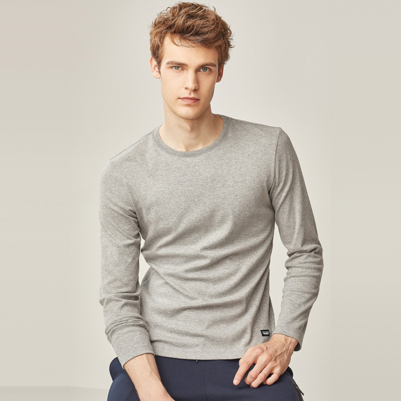 佐丹奴t恤衫男装秋季休闲纯棉圆领衫男士纯色长袖t恤衫01028670