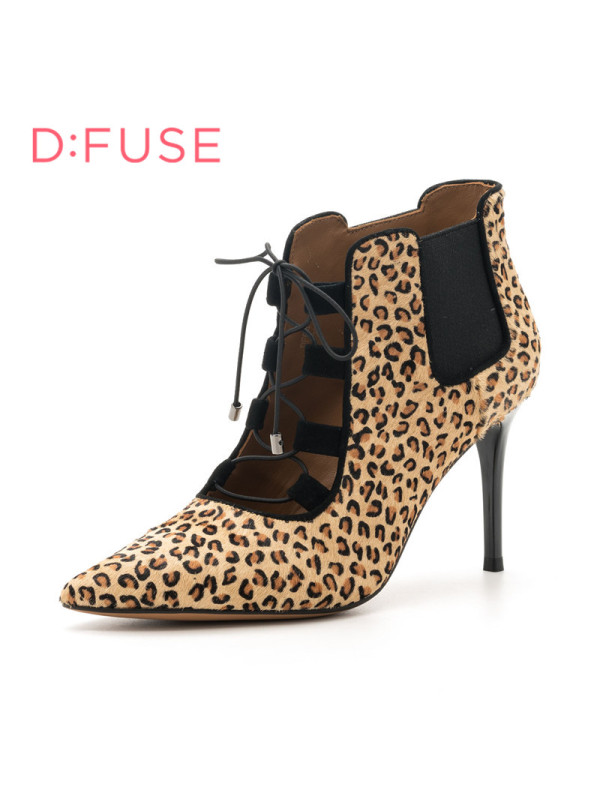 迪芙斯D:FUSE牛皮尖头高跟系带交叉绑带浅口女鞋DF64117347