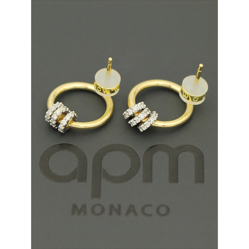 apm MONACO金黄色三环滑动圆环耳钉925银耳饰时尚百搭耳坠男女通用法式首饰AE11607XRH
