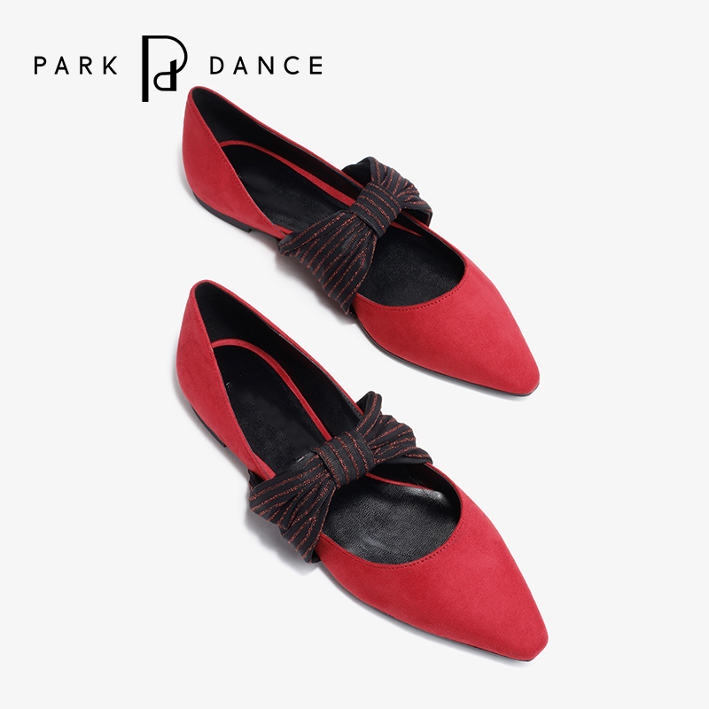 park dance女鞋平底中空打结尖头舒适休闲套脚时尚浅口扎带单鞋女