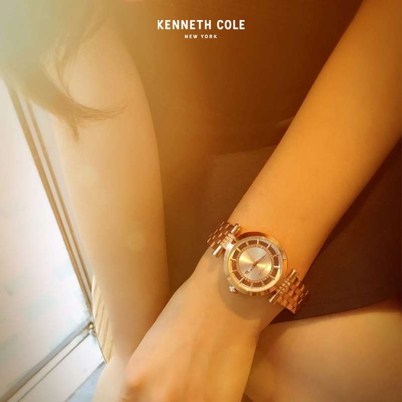 凯尼斯克尔(Kenneth Cole)手表正品KC女表 女士钢带石英表潮流时尚水钻透视潮流时装百搭手表
