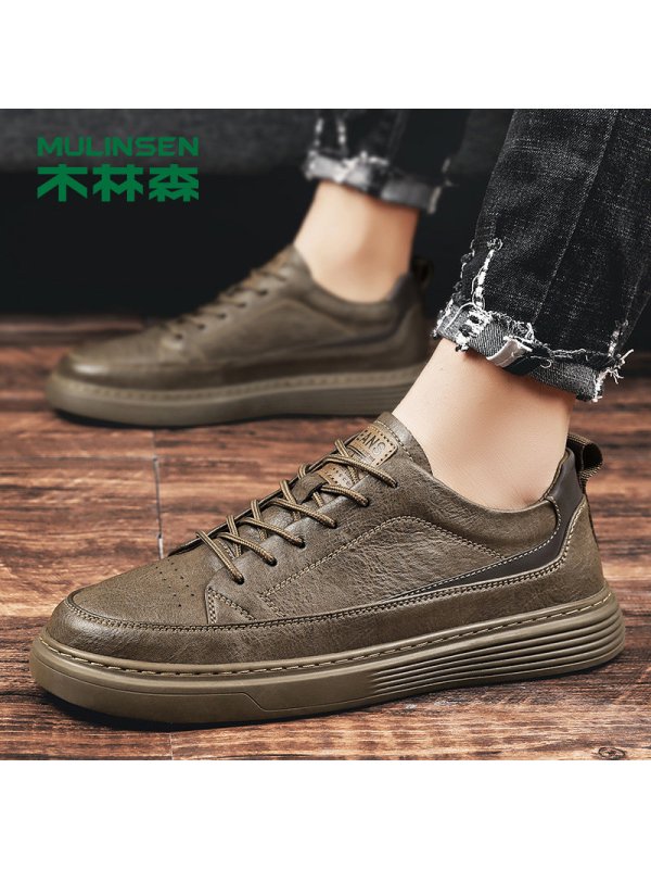 木林森男鞋夏季透气2022新款潮流休闲运动板鞋男士皮鞋百搭鞋子男