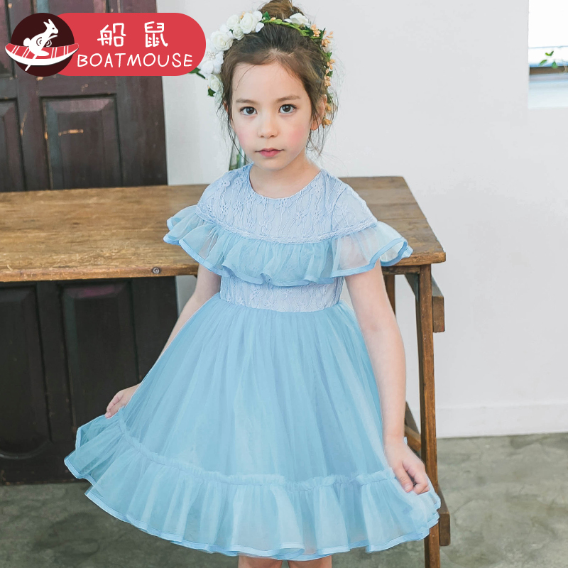 boatmouse船鼠公主裙小女孩蓬蓬纱裙韩版童装2019荷叶边短袖女童连衣裙夏季