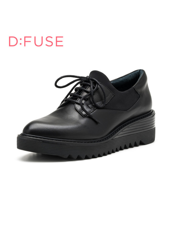 迪芙斯D:FUSE牛皮圆头中跟系带纯色深口女鞋DF63112223
