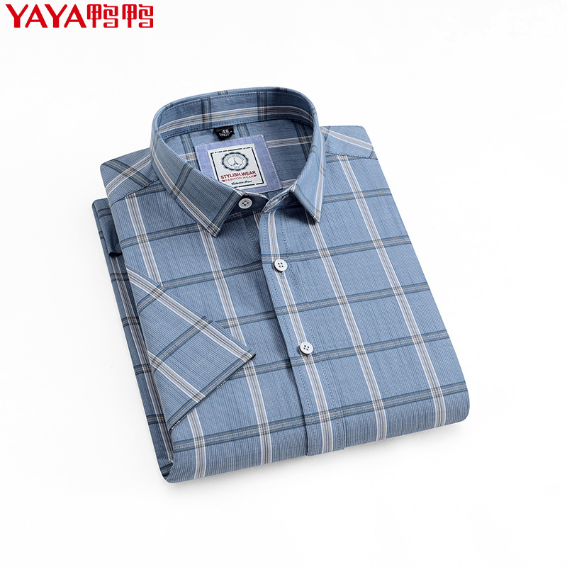 鸭鸭(yaya)时尚休闲舒适衬衫修身格子短袖春夏装衬衫DYB57M0240