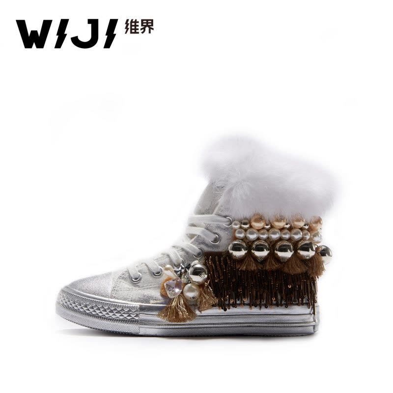 WIJI冬季新款加绒高帮帆布鞋休闲个性时尚潮流青春靓丽舒适保暖女图片