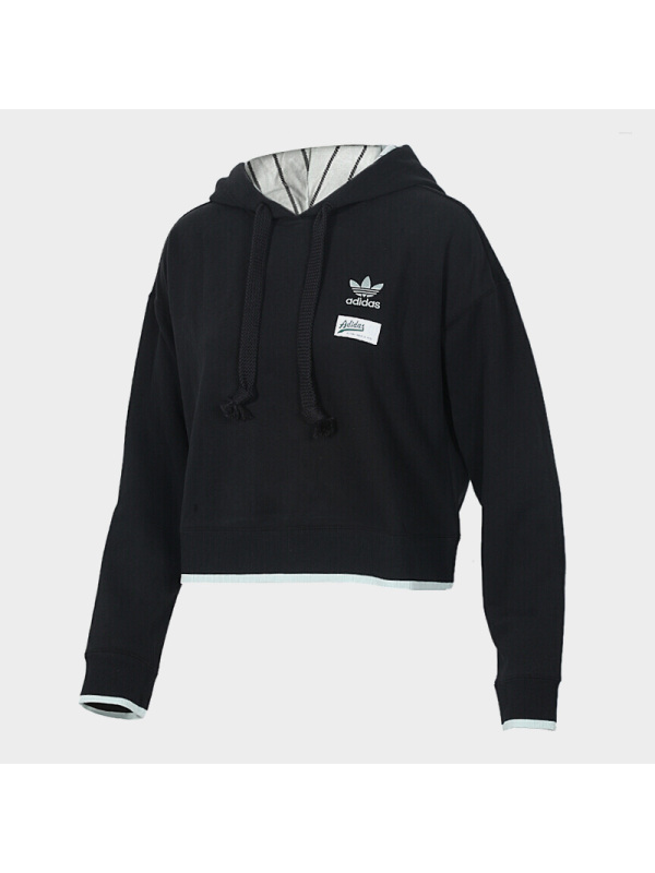 ADIDAS阿迪达斯三叶春季女子运动休闲卫衣高腰连帽套头衫DU9927