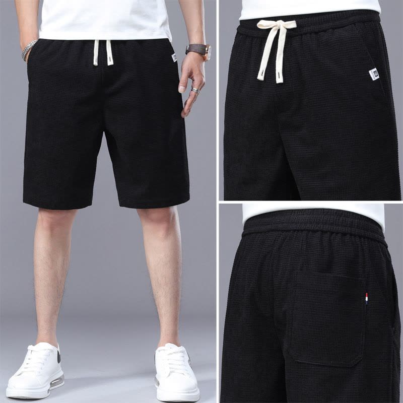 Ceba短裤男休闲裤韩版潮流夏季宽松男士玉米格中裤青年松紧五分裤图片