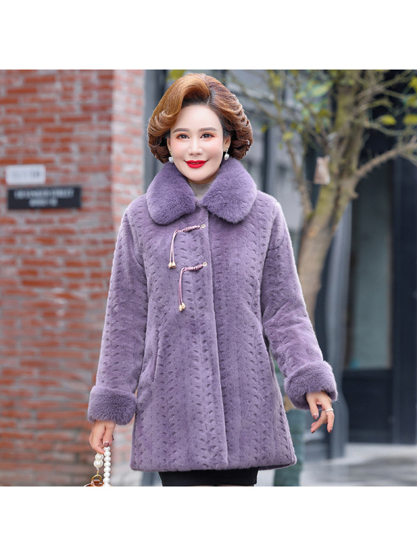 2022年女装新款妈妈仿貂毛大衣40-60岁女款中老年人夹棉外套中年