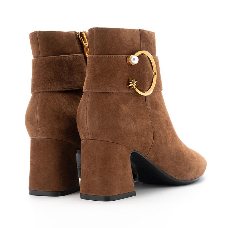 St&Sat/星期六新款优雅金属装饰圆头粗跟短靴SS84116692图片