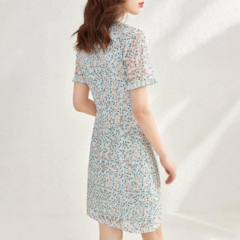 OUNIXUE欧昵雪 | [中国风印花蕾丝裙]夏季气质改良版旗袍印花裙盘扣连衣裙女图片