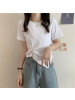 设计感不规则下摆短袖T恤女夏短款打底衫女休闲纯色上衣女装