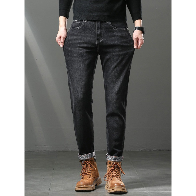 新塘牛仔裤男士修身显瘦不挑身材休闲裤男款印花弹力百搭直筒裤男