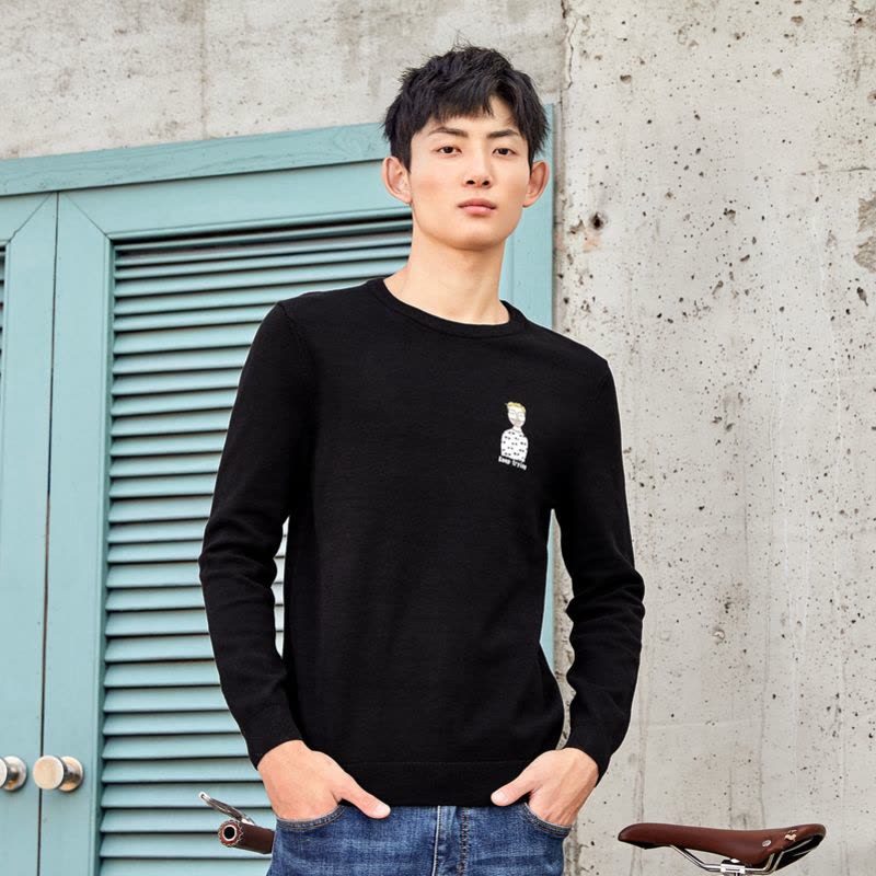 【领198-100券再购】森马针织衫男士毛衣穿搭春季打底衫男韩版个性潮男生黑色上衣图片