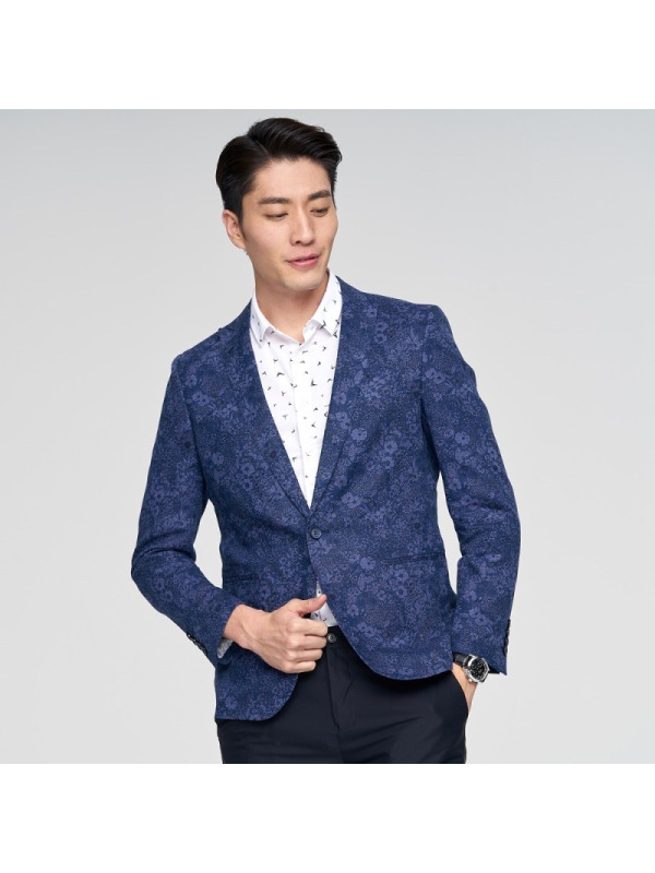 才子男装休闲西服外套春季新款青年时尚印花小西装便西修身单西男