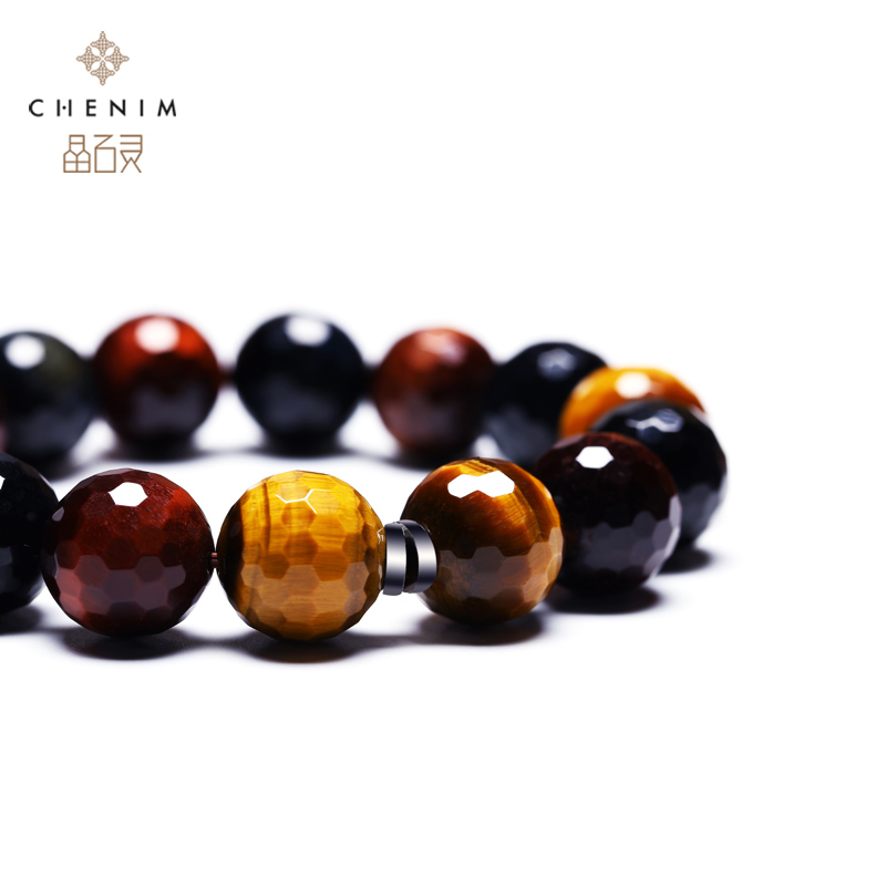 chenim/晶石灵彩色虎眼石手链手珠男女款虎睛石手串水晶饰品礼物