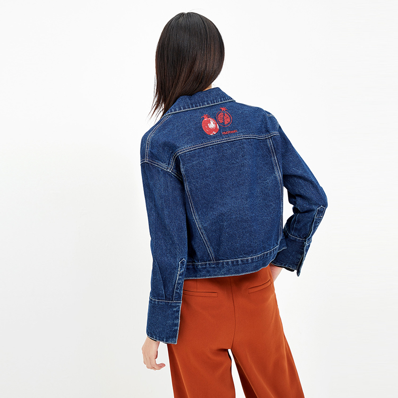 爱居兔2019春季女装绣花修身牛仔外套