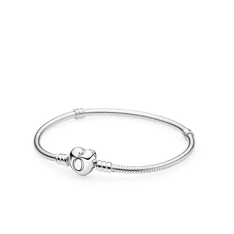 pandora潘多拉爱心扣925银基础蛇骨手链女士银饰送恋人590719