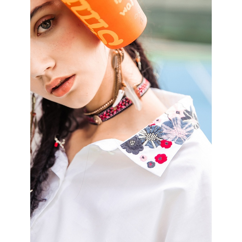 裂帛翻领刺绣衬衫夏装新款文艺chic设计感小众韩版宽松衬衣