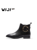 WIJI2018冬季新款时尚休闲纯色女靴环扣设计透气舒适个性方头女靴