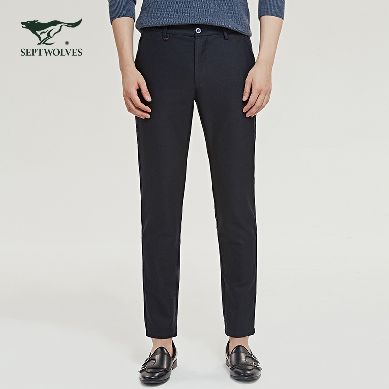 七匹狼男士2019秋中青年商务休闲微弹直筒男休闲裤长裤