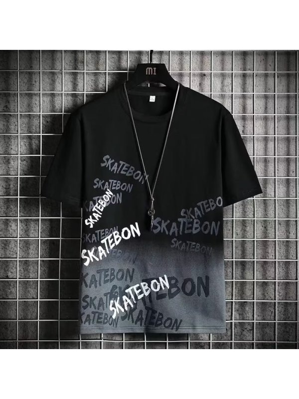 冰丝短袖男士夏季新款韩版圆领半袖字母数码印花休闲上衣