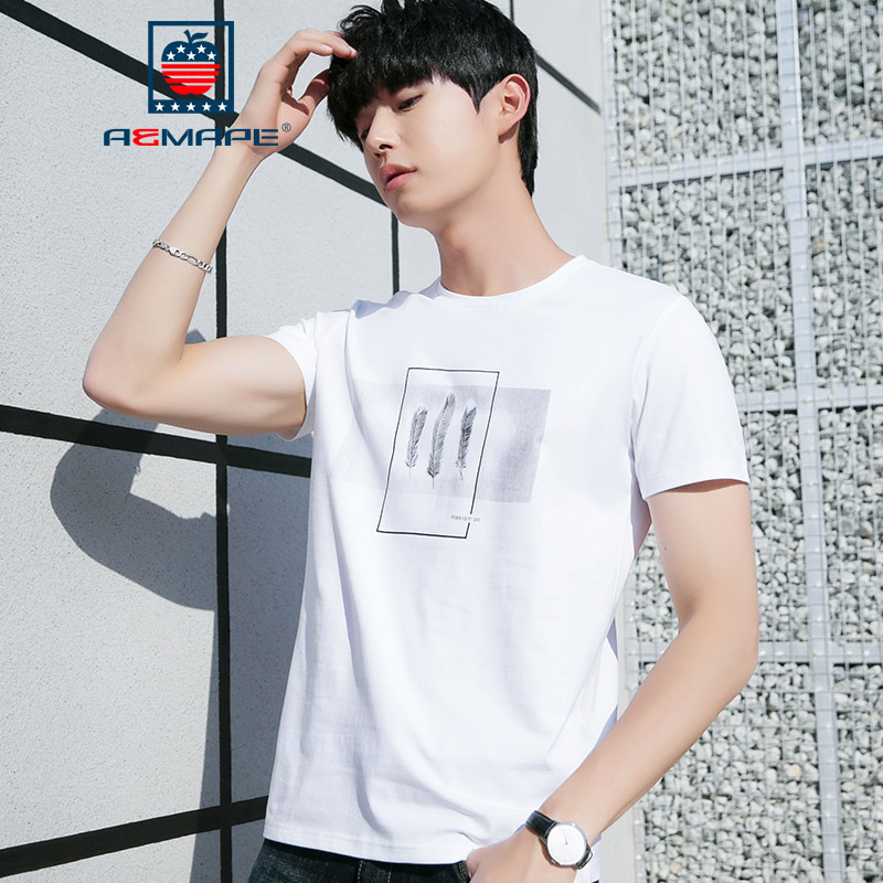 aemape苹果男士短袖t恤2019夏季休闲圆领青年半袖男装衣服打底衫潮流