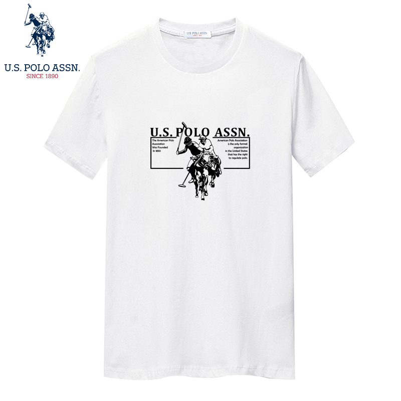 USPOLO ASSN（100%棉）夏季新款男士圆领印花图案短袖T恤衫运动休闲时尚简约宽松上衣