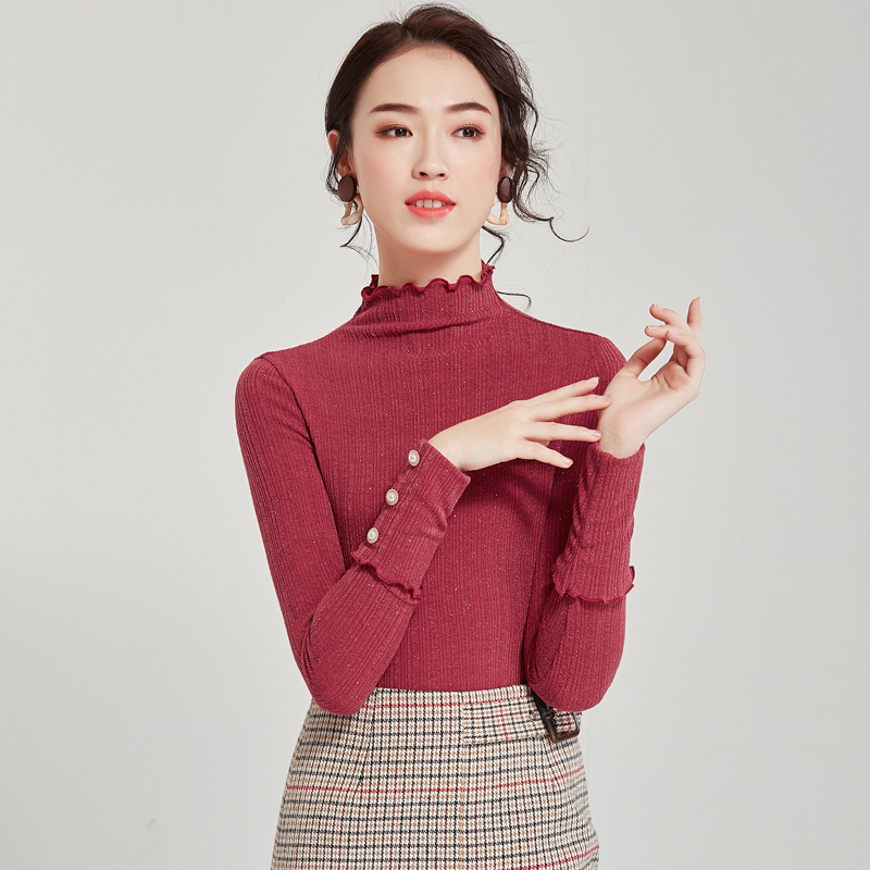 欧昵雪冬装半高领显瘦烫金打底针织衫女长袖套头修身毛衣