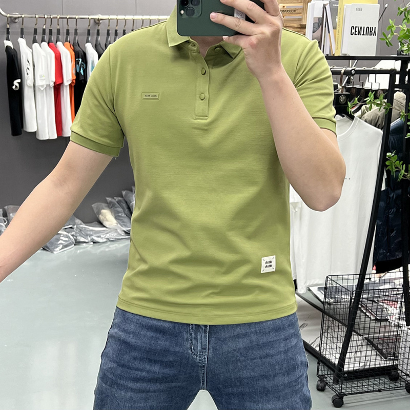 珠地棉夏季新款男士翻领纯色休闲POLO衫潮流时尚反领短袖体恤上衣