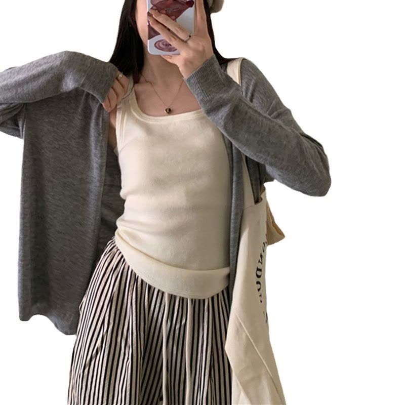 薄款慵懒风长袖针织衫女秋季新款韩版宽松纯色百搭设计感开衫上衣图片