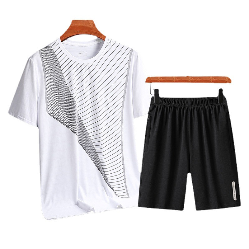 brookings运动套装男冰丝跑步健身短袖透气短裤夏季冰丝t恤篮球