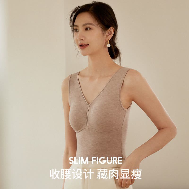 羽绒蚕丝保暖背心女V领包边无痕简约内搭可外穿带胸垫秋冬马甲女图片