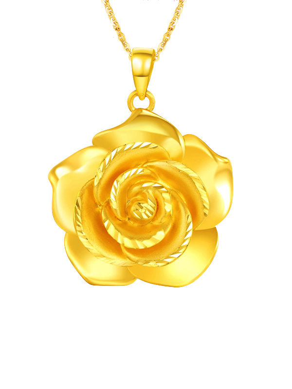 zhaoliang兆亮珠宝黄金吊坠女金吊坠足金999纯金项链挂坠3d硬金玫瑰花