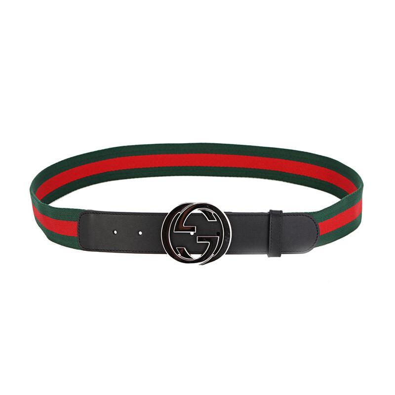 GUCCI 古驰 男士织物配皮板扣式腰带 411924 H917N