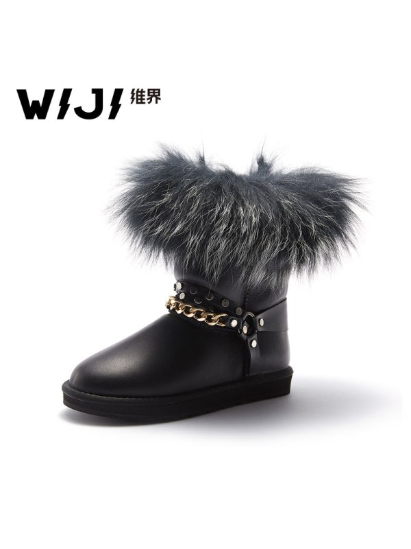 WIJI冬季新款时尚雪地靴个性纯色加绒保暖皮毛一体舒适中高筒女鞋