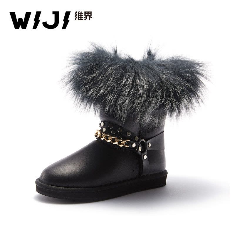 WIJI冬季新款时尚雪地靴个性纯色加绒保暖皮毛一体舒适中高筒女鞋图片