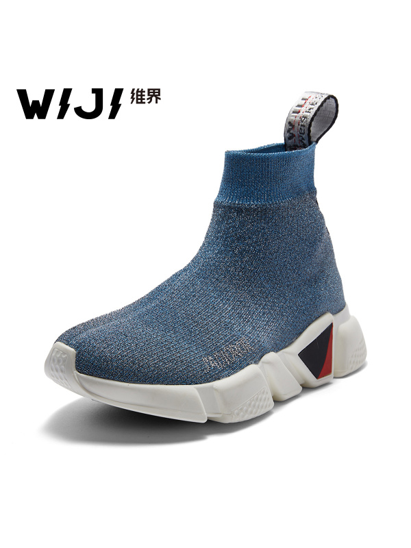 WIJI高帮女鞋冬季新款韩版青春个性时尚户外休闲鞋平底百搭袜子鞋
