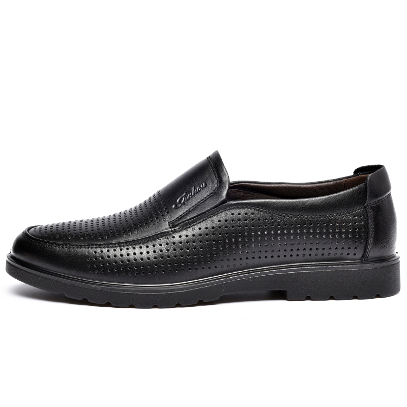 金猴jinho商务男士带孔皮鞋透气套脚凉皮鞋q35128黑色41码